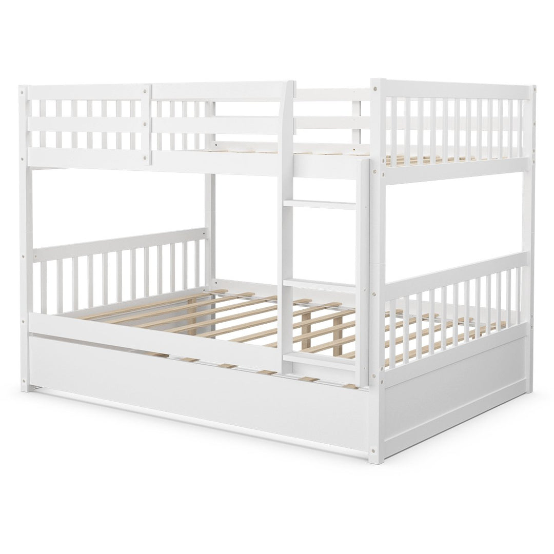 Full over Full Bunk Bed Platform Wood Bed Captains Bed w/ Trundle and Ladder Rail Image 3