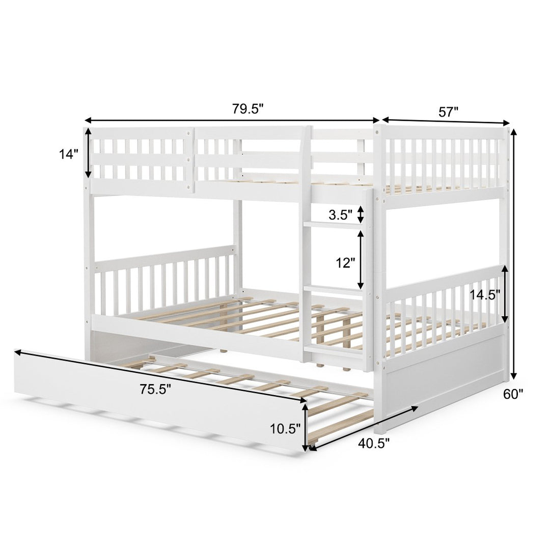 Full over Full Bunk Bed Platform Wood Bed Captains Bed w/ Trundle and Ladder Rail Image 2