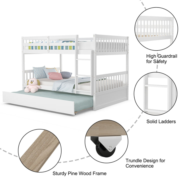 Full over Full Bunk Bed Platform Wood Bed Captains Bed w/ Trundle and Ladder Rail Image 8