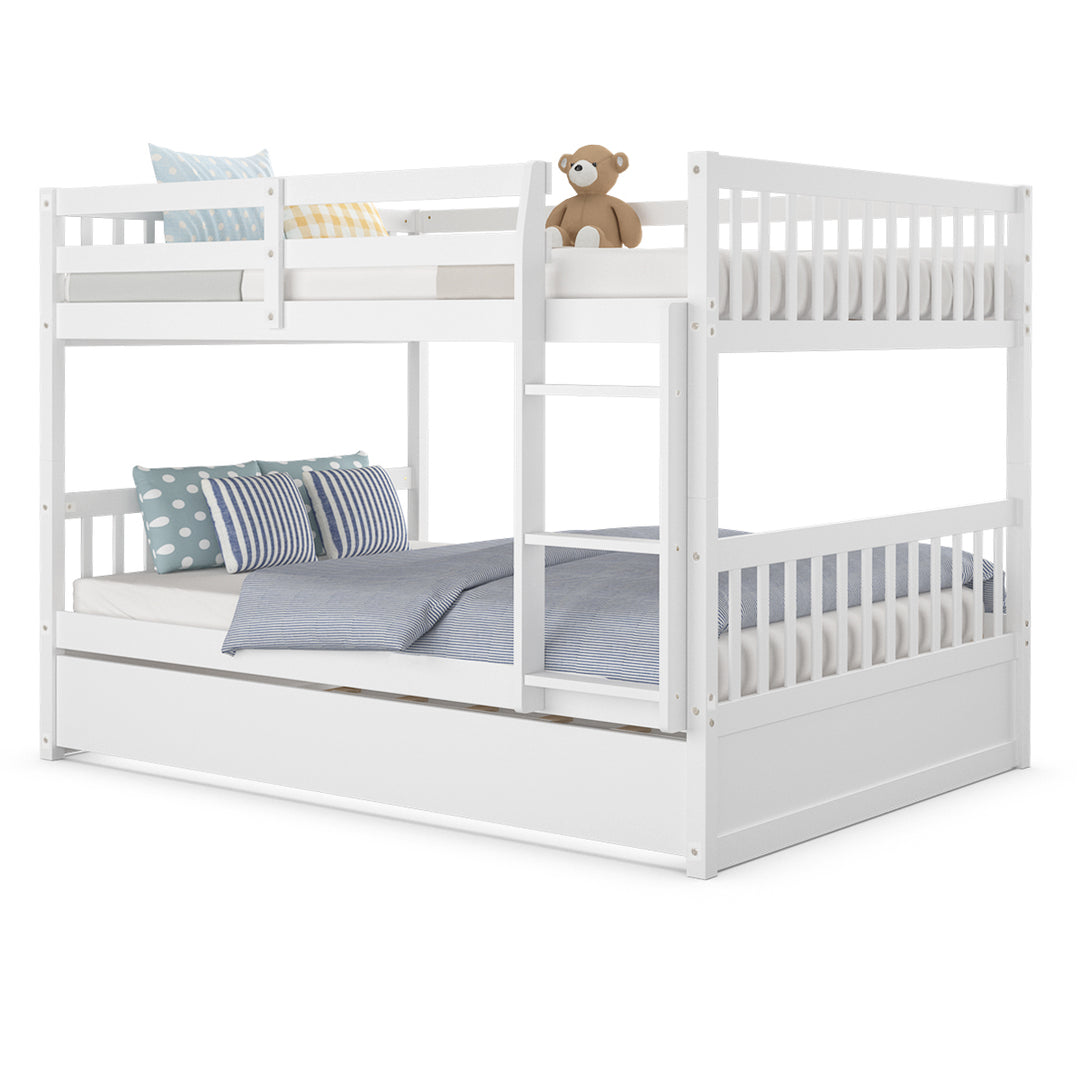 Full over Full Bunk Bed Platform Wood Bed Captains Bed w/ Trundle and Ladder Rail Image 9