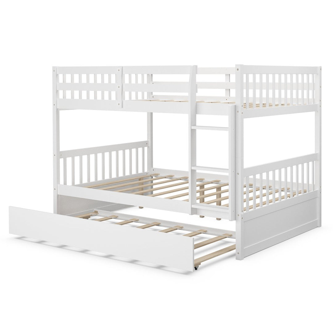 Full over Full Bunk Bed Platform Wood Bed Captains Bed w/ Trundle and Ladder Rail Image 10