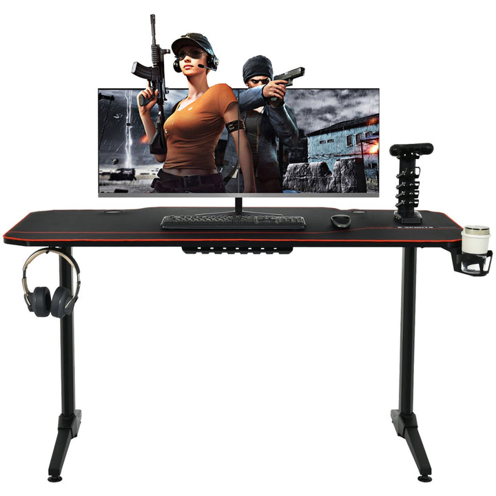 55 Gaming Desk T-Shaped Computer Desk w/Full Desk Mouse PadandGaming Handle Rack Image 10