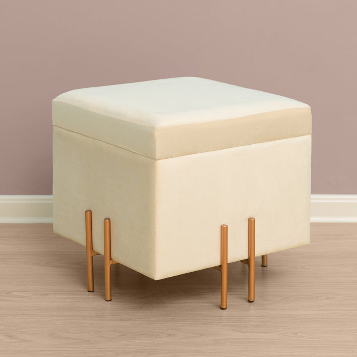 Square Velvet Storage Ottoman Rose Gold Legs 16in Comfy Seat and Storage Image 2