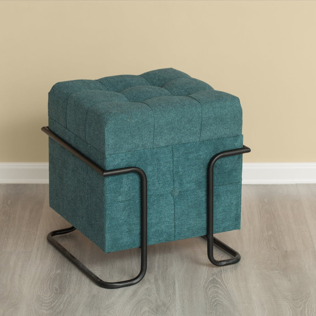 Square Fabric Storage Ottoman with Black Metal Frame 17.5" Modern Image 5