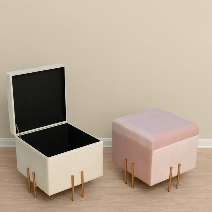 Square Velvet Storage Ottoman Rose Gold Legs 16in Comfy Seat and Storage Image 3