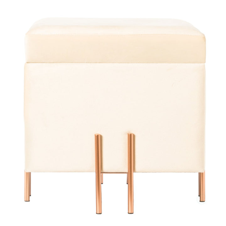 Square Velvet Storage Ottoman Rose Gold Legs 16in Comfy Seat and Storage Image 5