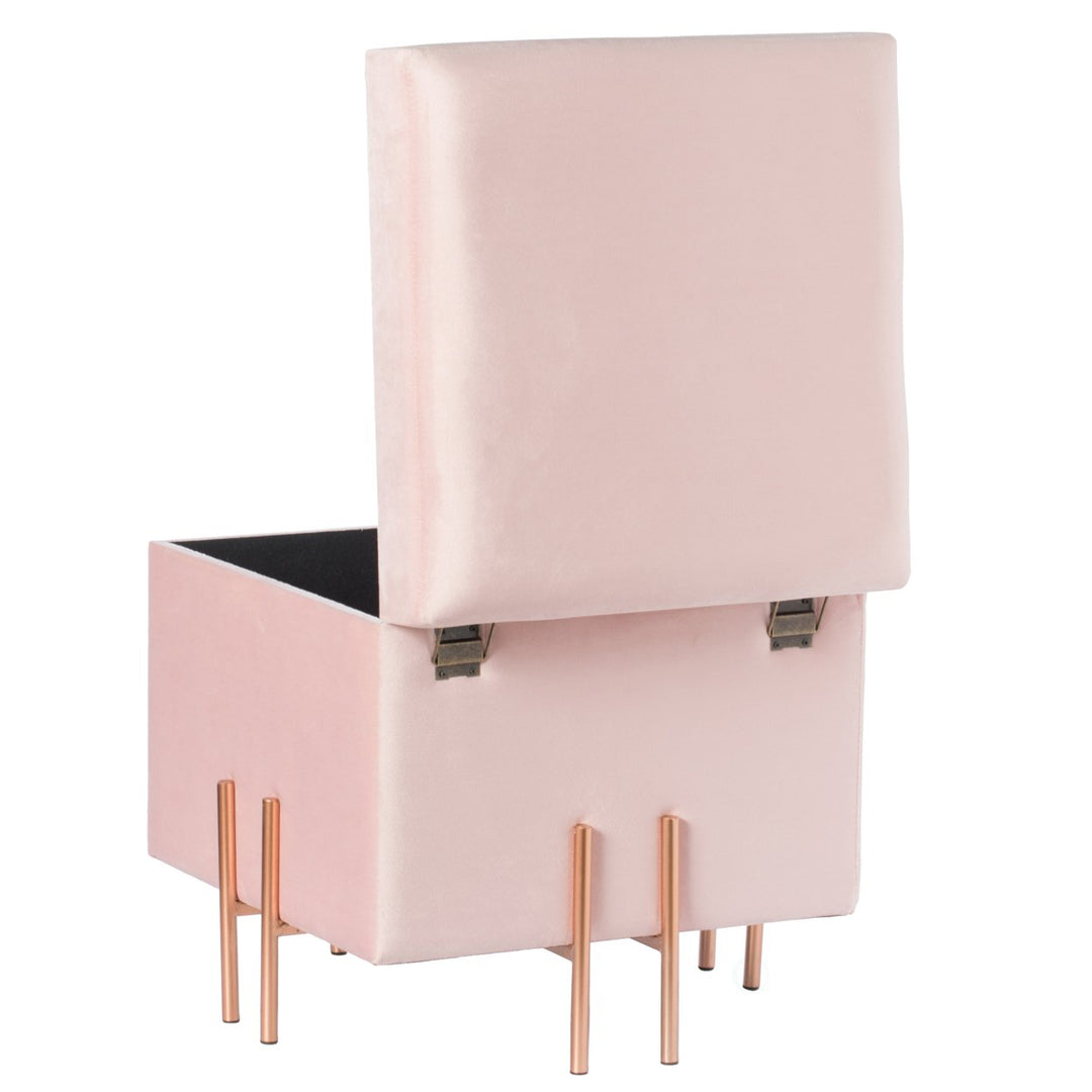 Square Velvet Storage Ottoman Rose Gold Legs 16in Comfy Seat and Storage Image 6