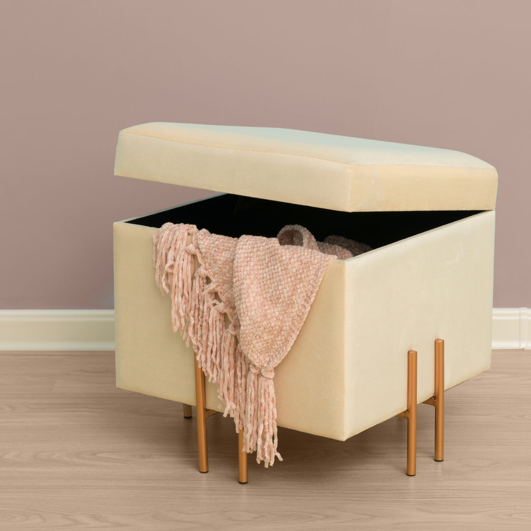 Square Velvet Storage Ottoman Rose Gold Legs 16in Comfy Seat and Storage Image 10