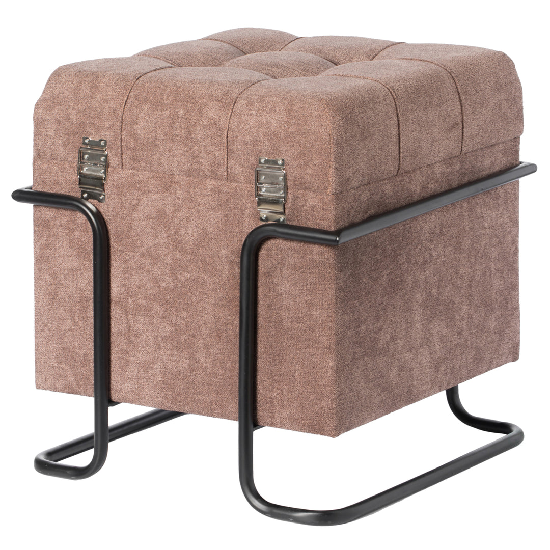 Square Fabric Storage Ottoman with Black Metal Frame 17.5" Modern Image 11