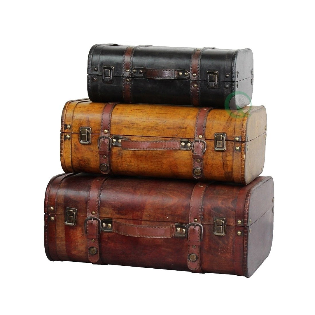 Vintage Style Luggage Suitcase Trunk Faux Leather Decorative Storage Large Medium Small Image 1