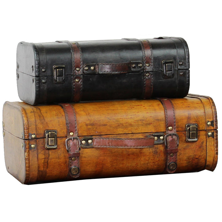 Vintage Style Luggage Suitcase Trunk Faux Leather Decorative Storage Large Medium Small Image 4