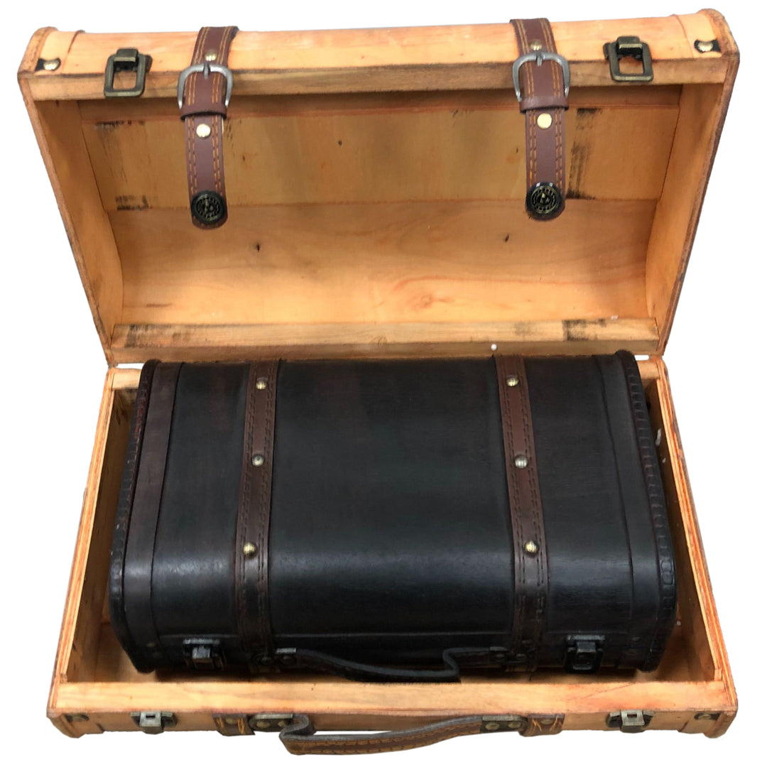 Vintage Style Luggage Suitcase Trunk Faux Leather Decorative Storage Large Medium Small Image 6