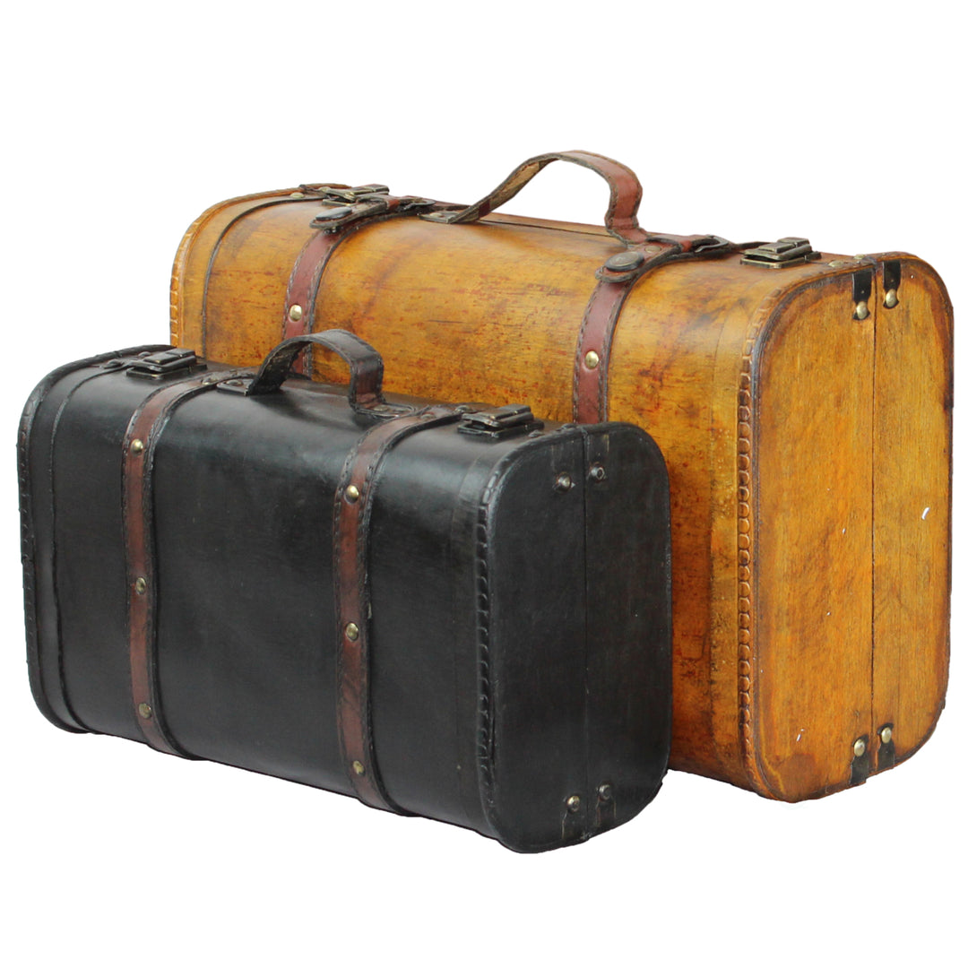 Vintage Style Luggage Suitcase Trunk Faux Leather Decorative Storage Large Medium Small Image 7