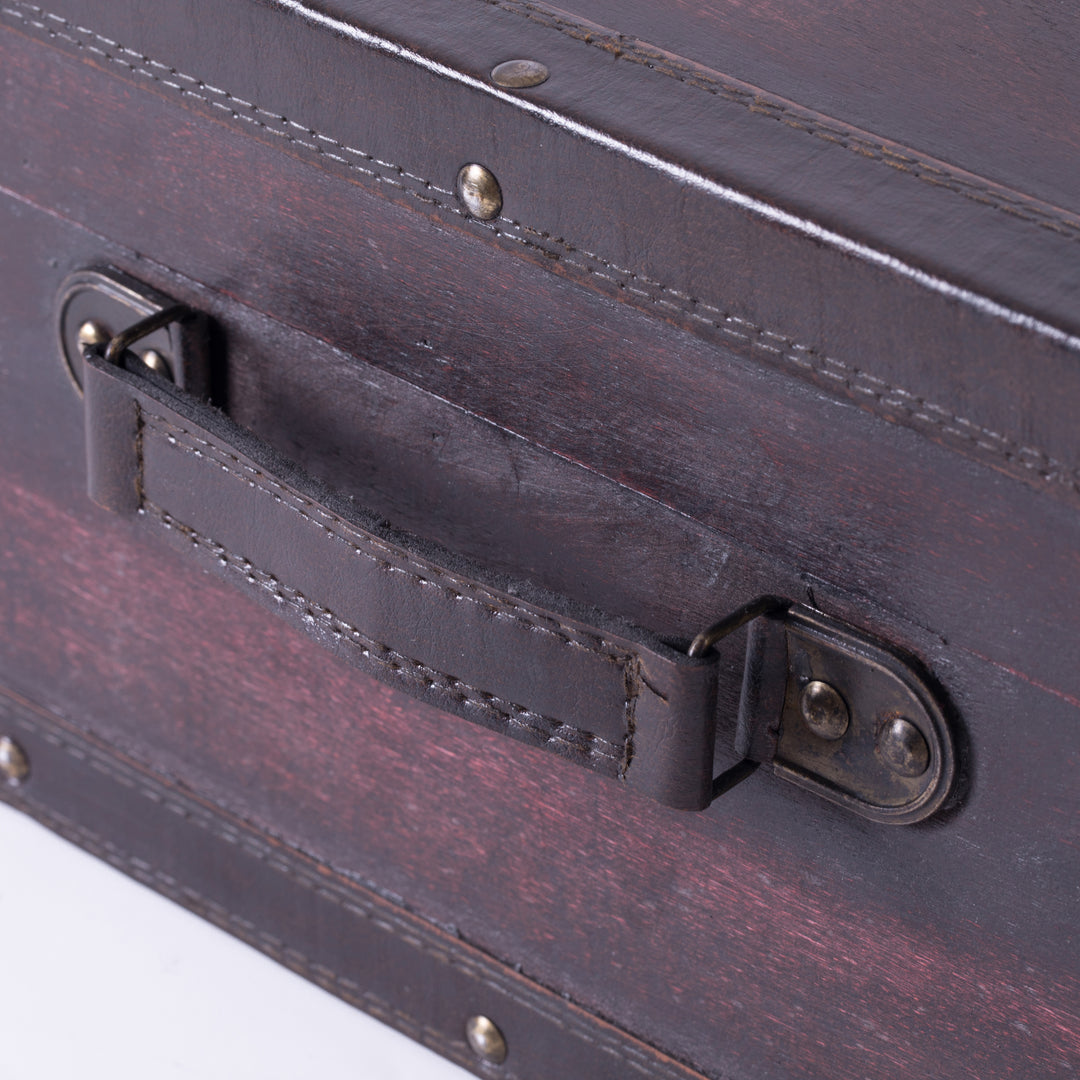 Vintage Brown Wooden Suitcase with Leather Trim 18x13x7 Decorative Storage Image 4