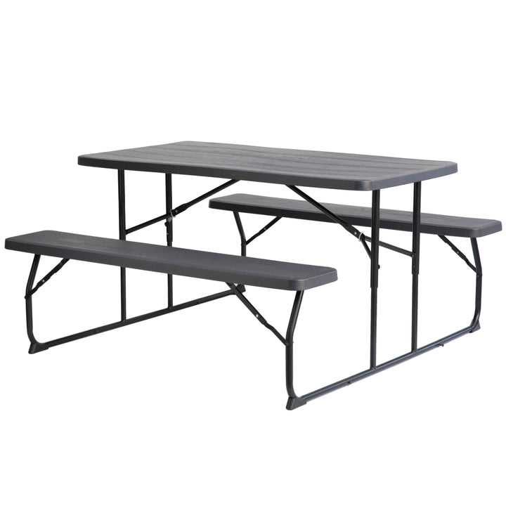 Gray Outdoor Foldable Woodgrain Portable Picnic Table Set Image 1