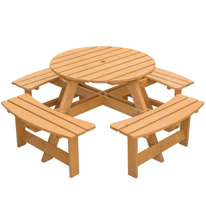 Wooden Round Picnic Table with Bench for 8 Outdoor Patio Garden 35" Diameter Image 1