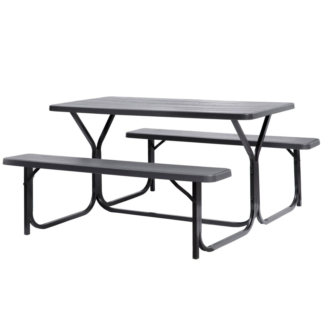 Outdoor Picnic Table Set Gray Metal Frame 6 Person Weather Resistant 54 in Image 1