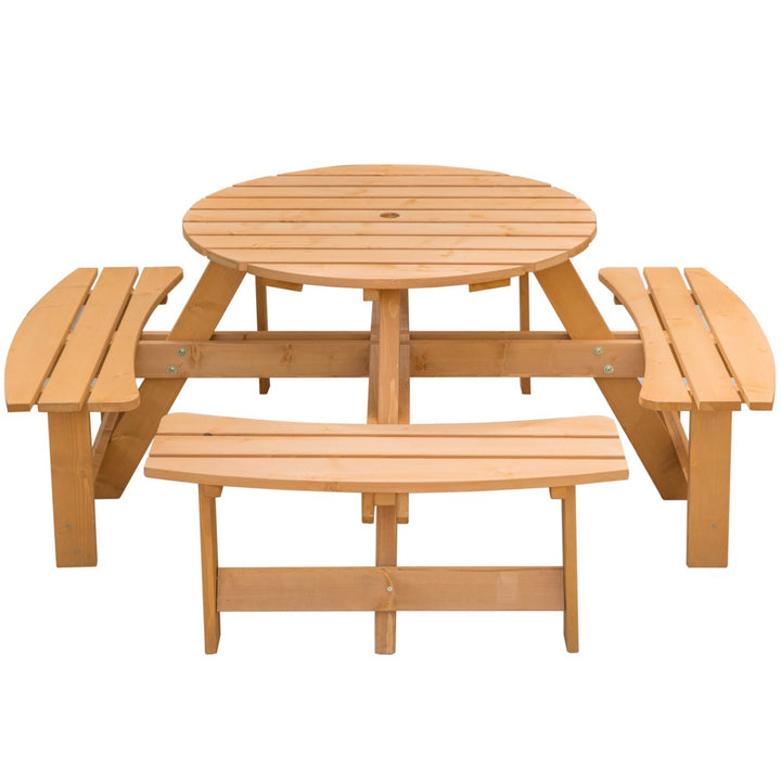 Wooden Round Picnic Table with Bench for 8 Outdoor Patio Garden 35" Diameter Image 4