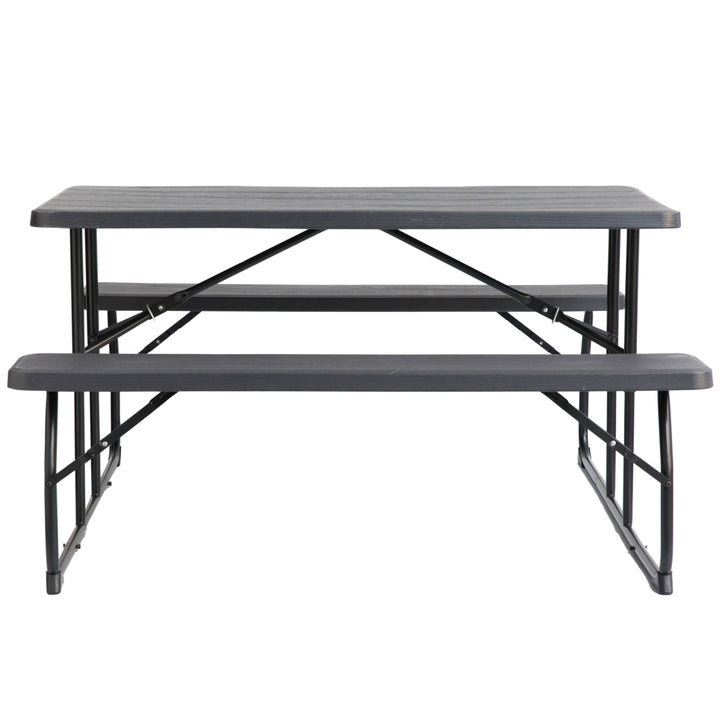 Gray Outdoor Foldable Woodgrain Portable Picnic Table Set Image 5