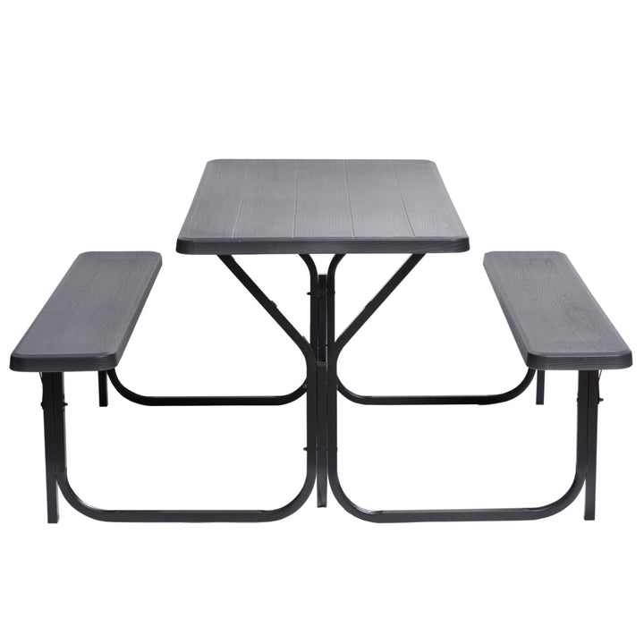 Outdoor Picnic Table Set Gray Metal Frame 6 Person Weather Resistant 54 in Image 4