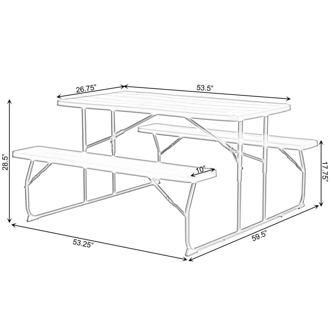 Gray Foldable Picnic Table Set 6 Person Outdoor Portable Woodgrain Durable Plastic Image 6