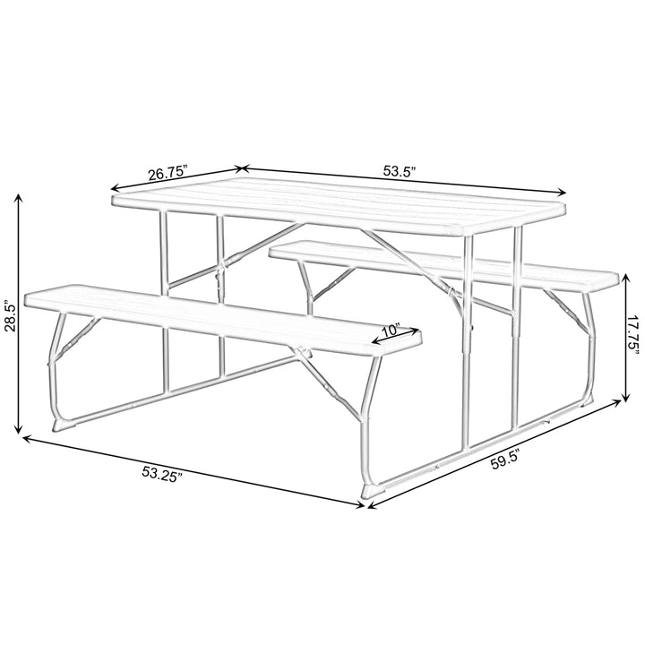 Gray Foldable Picnic Table Set 6 Person Outdoor Portable Woodgrain Durable Plastic Image 6