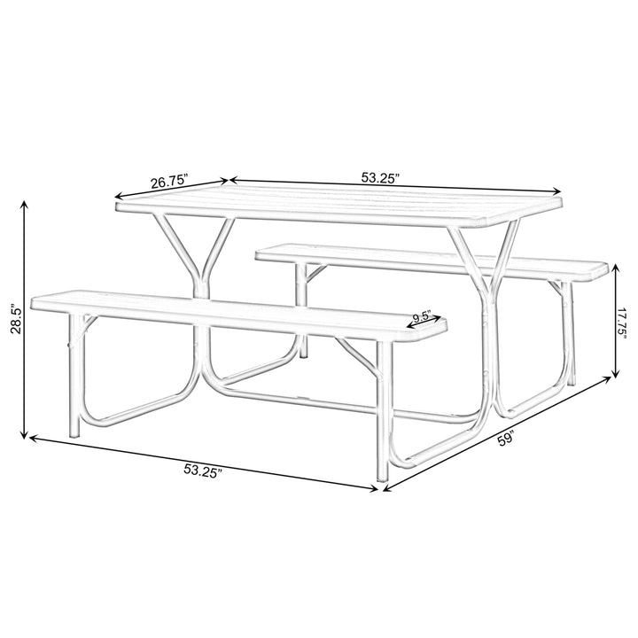 Outdoor Picnic Table Set Gray Metal Frame 6 Person Weather Resistant 54 in Image 6