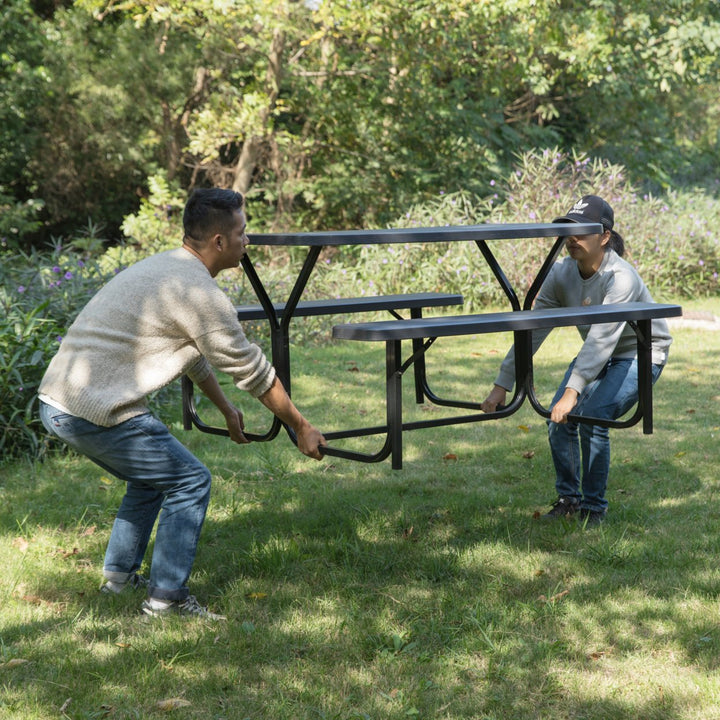 Outdoor Picnic Table Set Gray Metal Frame 6 Person Weather Resistant 54 in Image 9