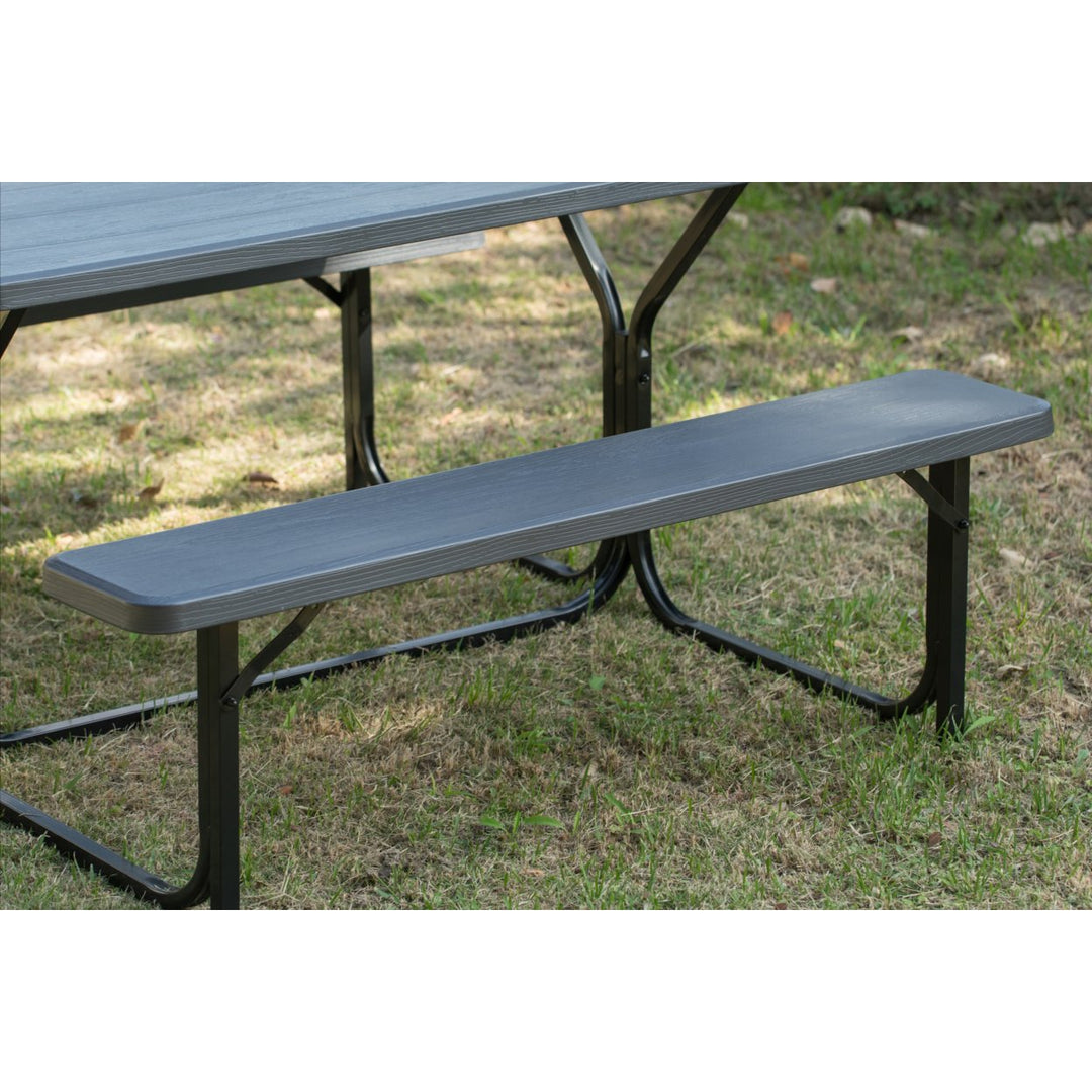 Outdoor Picnic Table Set Gray Metal Frame 6 Person Weather Resistant 54 in Image 10