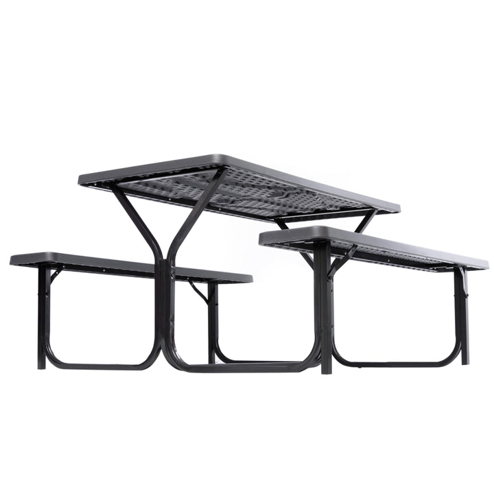 Outdoor Picnic Table Set Gray Metal Frame 6 Person Weather Resistant 54 in Image 11