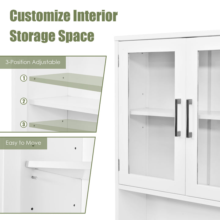 Over the Toilet Storage Cabinet Bathroom Space Saver w/Tempered Glass Door White Image 7