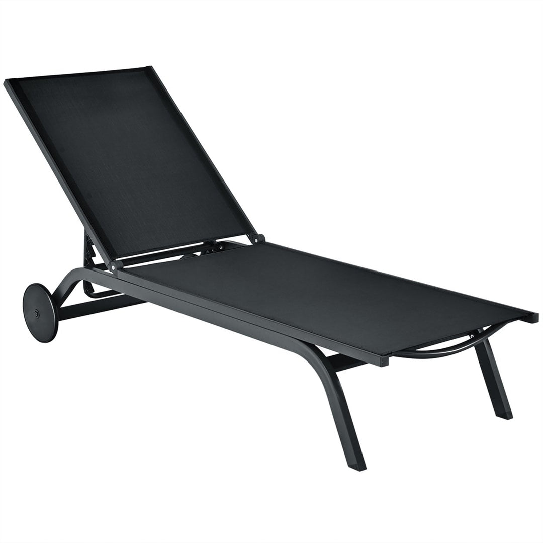 Outdoor Lounge Chair Chaise Reclining Aluminum Fabric Adjustable Black Image 10