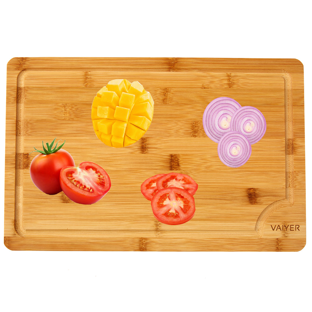 Vaiyer Bamboo Cutting Board with Juice Groove Heavy Duty Large Kitchen Board Image 1