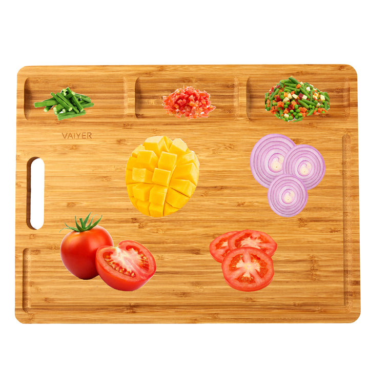 Vaiyer Bamboo Cutting Board Heavy Duty Extra Large 3 Compartment Juice Groove Image 1