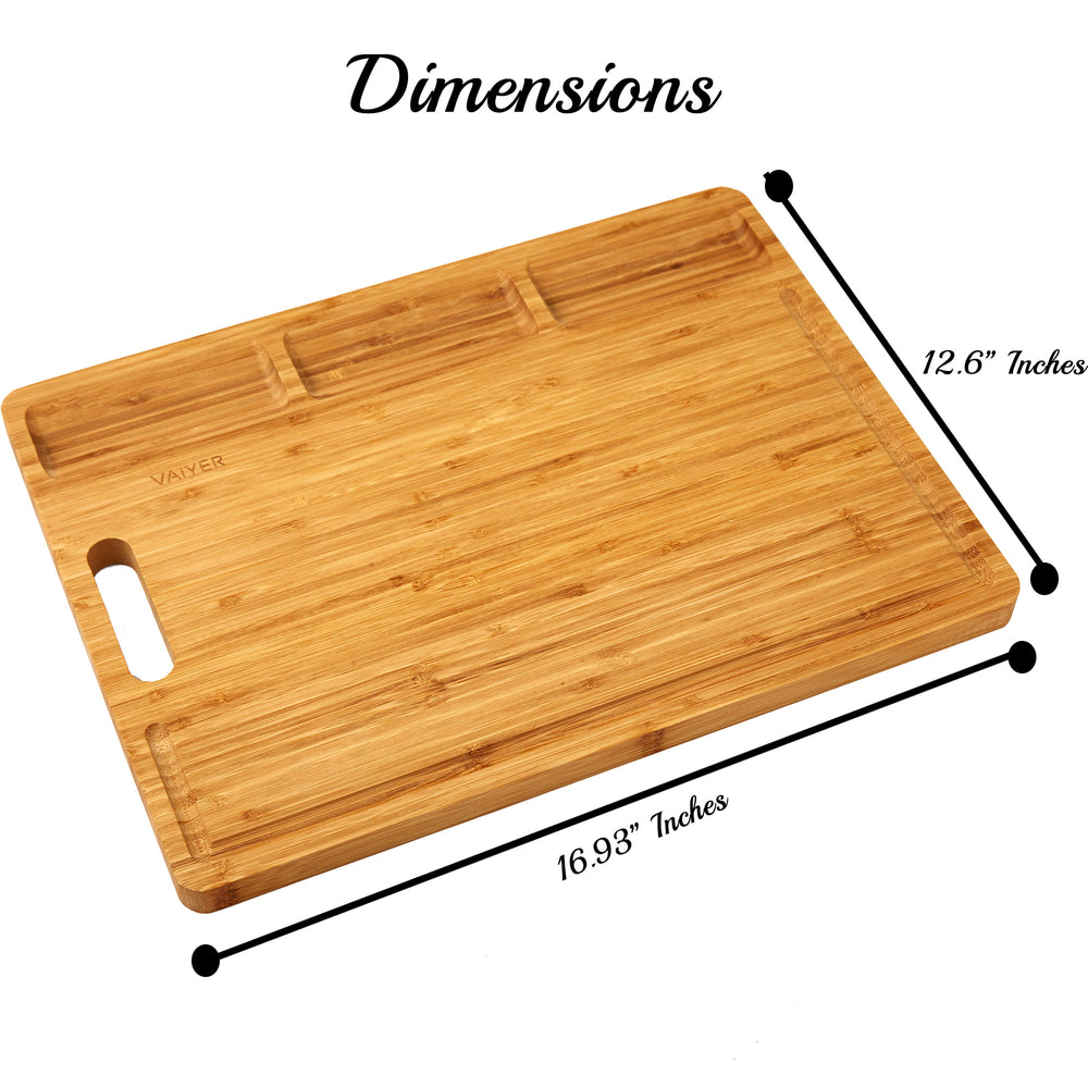 Vaiyer Bamboo Cutting Board Heavy Duty Extra Large 3 Compartment Juice Groove Image 2