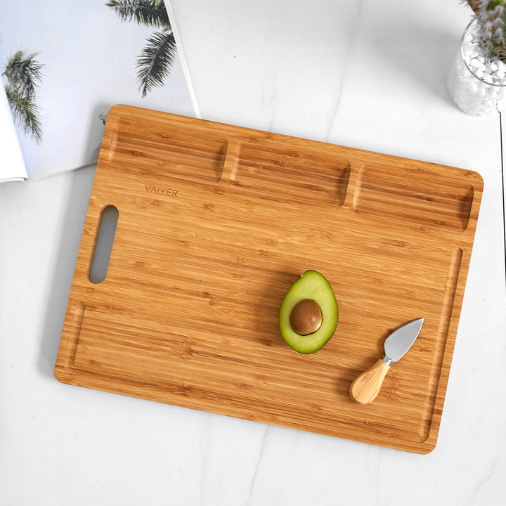 Vaiyer Bamboo Cutting Board Heavy Duty Extra Large 3 Compartment Juice Groove Image 6