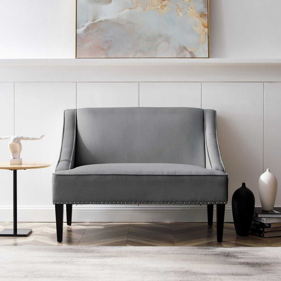 Janessa Linen Bench - Upholstered with Swoop Arms Image 1