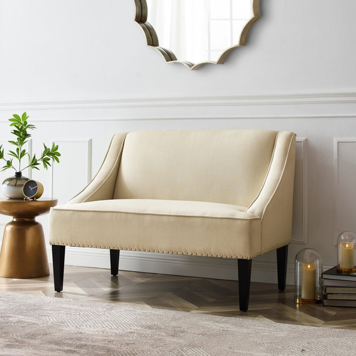 Janessa Linen Bench - Upholstered with Swoop Arms Image 1