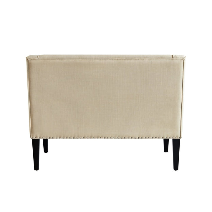 Janessa Linen Upholstered Bench Swoop Arms 44.5"W Modern Living Room Furniture Image 6