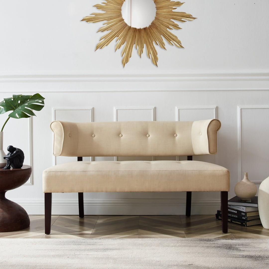 Livia Linen Bench-Upholstered-Button Tufted Image 3