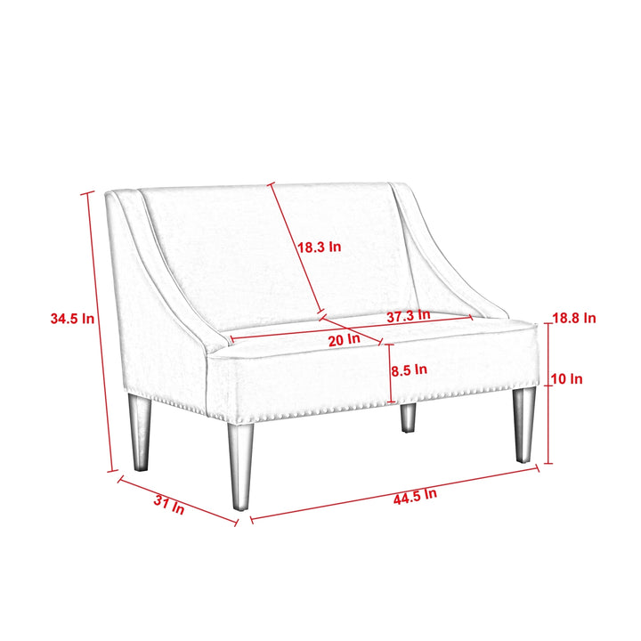 Janessa Linen Upholstered Bench Swoop Arms 44.5"W Modern Living Room Furniture Image 11