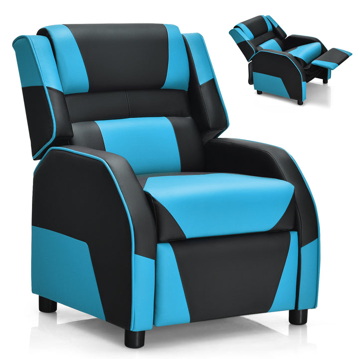 Gymax Gaming Recliner Sofa PU Leather Armchair for Kids Youth w/ Footrest Blue/Red/White/Yellow Image 4