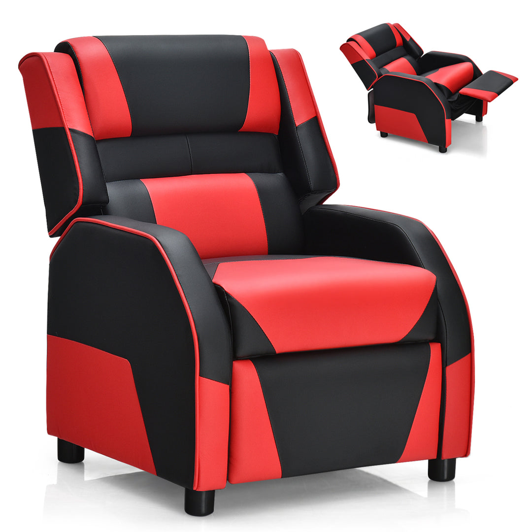 Gymax Gaming Recliner Sofa PU Leather Armchair for Kids Youth w/ Footrest Blue/Red/White/Yellow Image 5