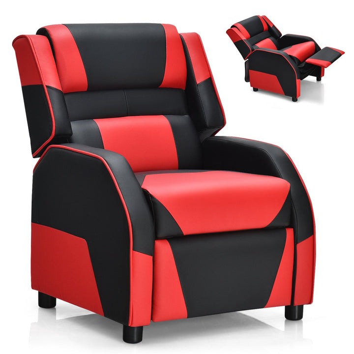 Gymax Gaming Recliner Sofa PU Leather Armchair for Kids Youth w/ Footrest Blue/Red/White/Yellow Image 1