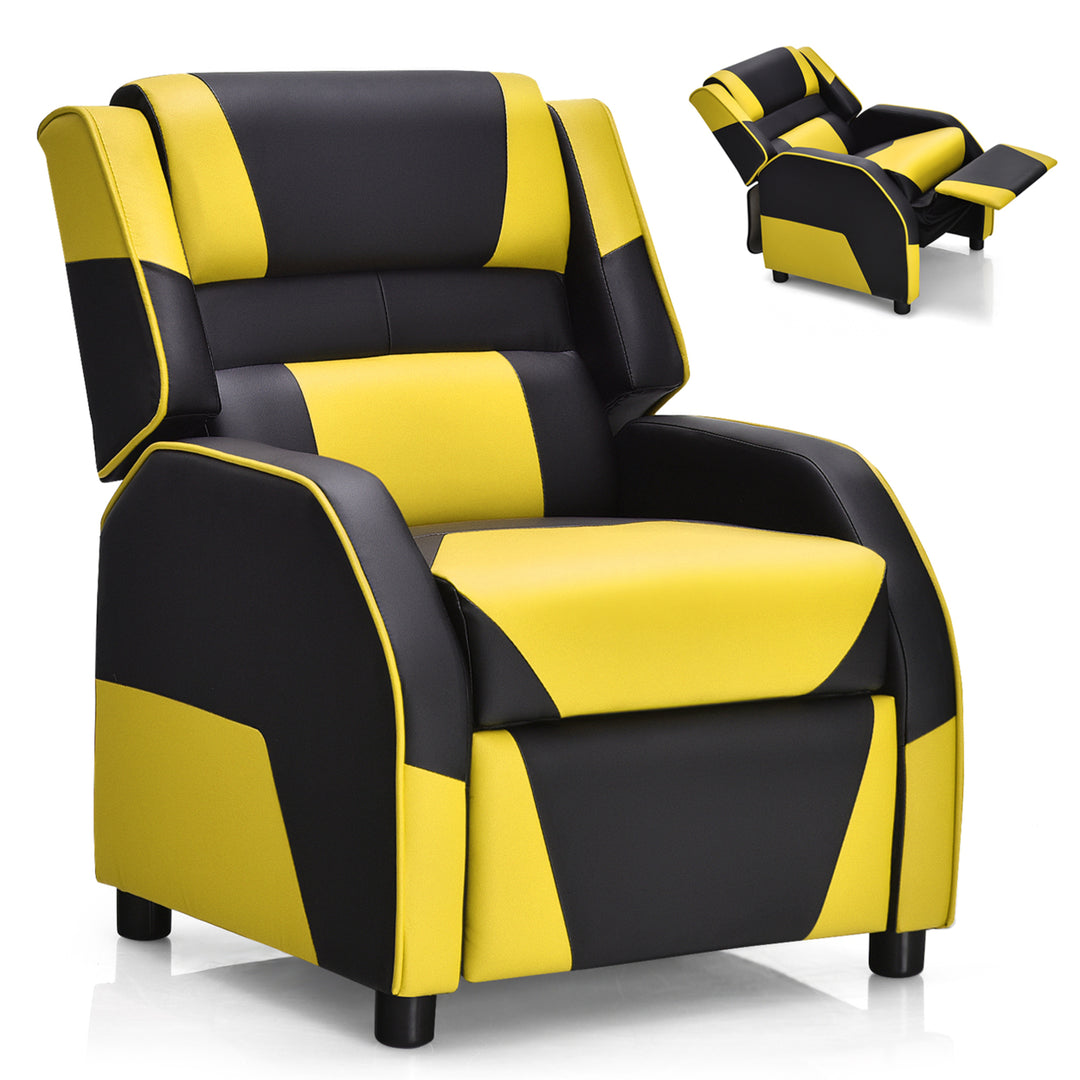 Gymax Gaming Recliner Sofa PU Leather Armchair for Kids Youth w/ Footrest Blue/Red/White/Yellow Image 7