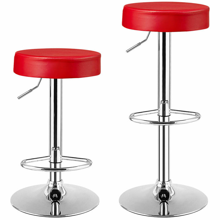 2PCS Adjustable Swivel Bar Stool PU Leather Kitchen Counter Bar Chairs Red Image 1