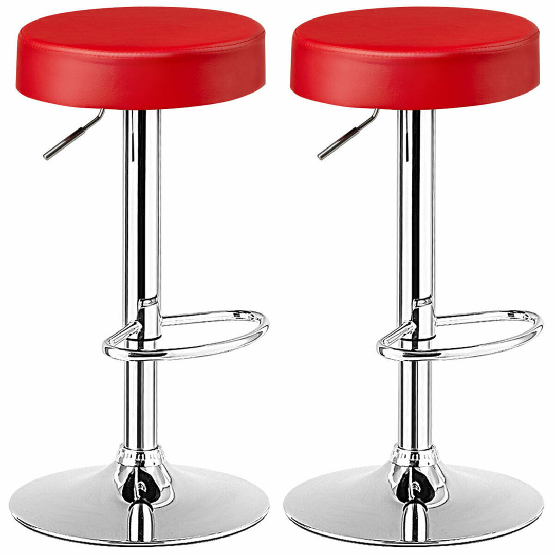 2PCS Adjustable Swivel Bar Stool PU Leather Kitchen Counter Bar Chairs Red Image 2