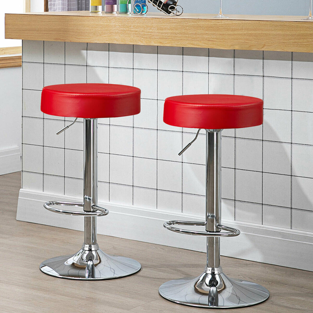 2PCS Adjustable Swivel Bar Stool PU Leather Kitchen Counter Bar Chairs Red Image 3