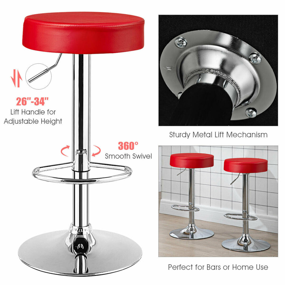 2PCS Adjustable Swivel Bar Stool PU Leather Kitchen Counter Bar Chairs Red Image 7