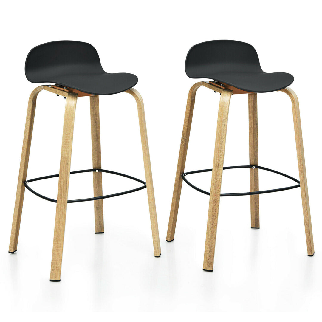 Modern Set of 2 Barstools 30inch Pub Chairs w/Low Back and Metal Legs Black Image 1